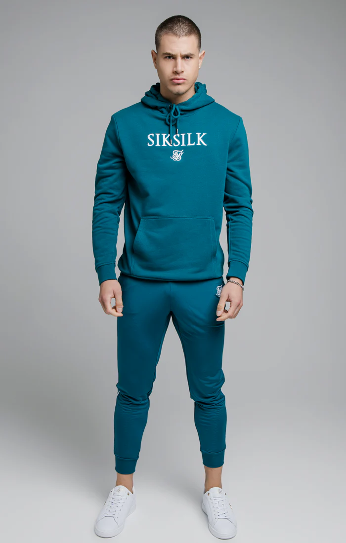 SikSilk Overhead Embroidery Hoodie - Teal & White - Image 2