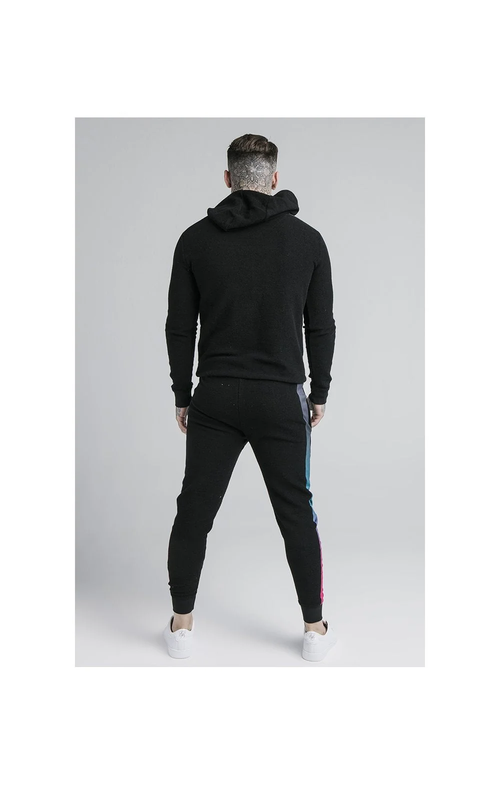 SikSilk Overhead Loop Back Fade Hoodie - Black & Tri Neon - Image 4