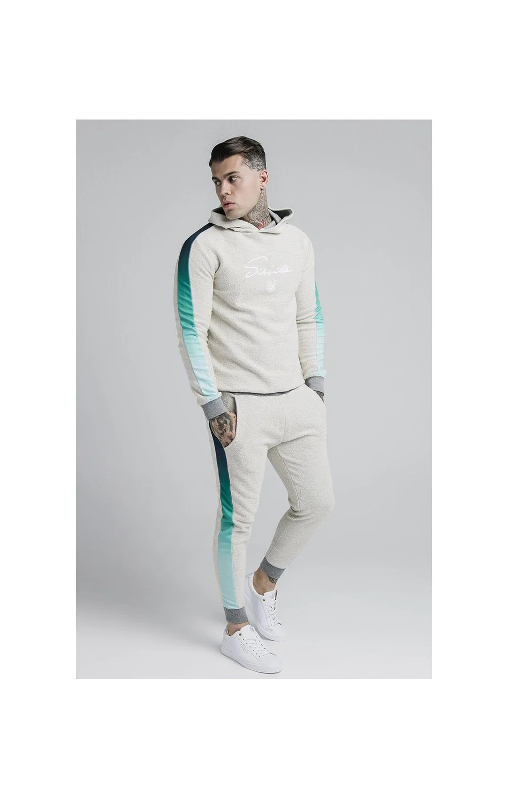 SikSilk Overhead Loop Back Fade Hoodie - Grey & Pacific Fade - Image 5