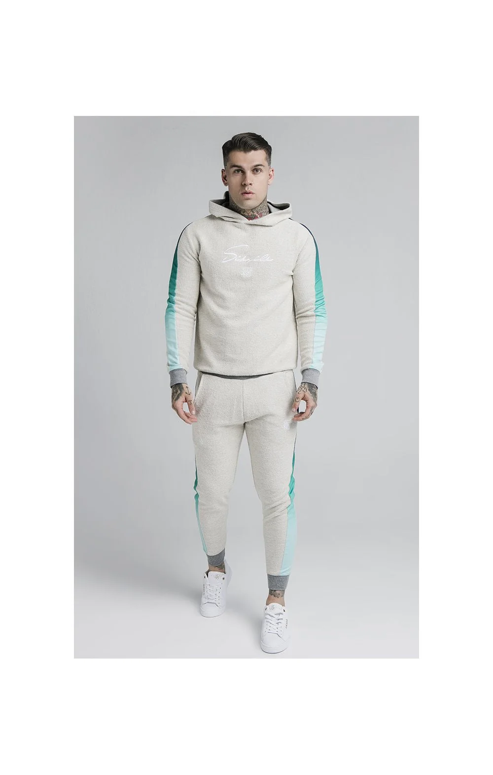 SikSilk Overhead Loop Back Fade Hoodie - Grey & Pacific Fade - Image 6