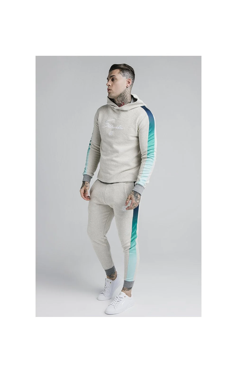 SikSilk Overhead Loop Back Fade Hoodie - Grey & Pacific Fade - Image 7