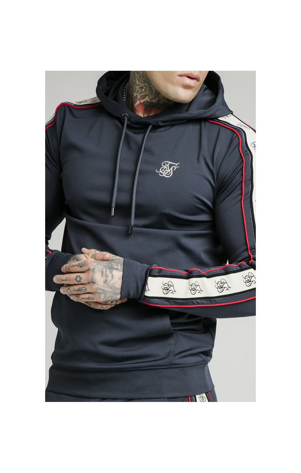 SikSilk Overhead Premium Tape Hoodie - Navy - Image 2