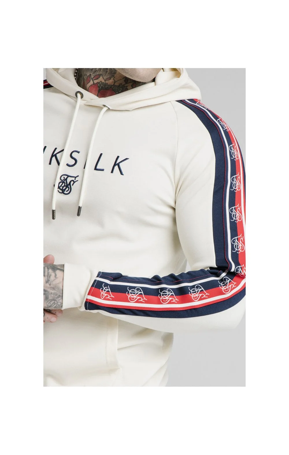 SikSilk Overhead Retro Tape Hoodie - Off White - Image 2