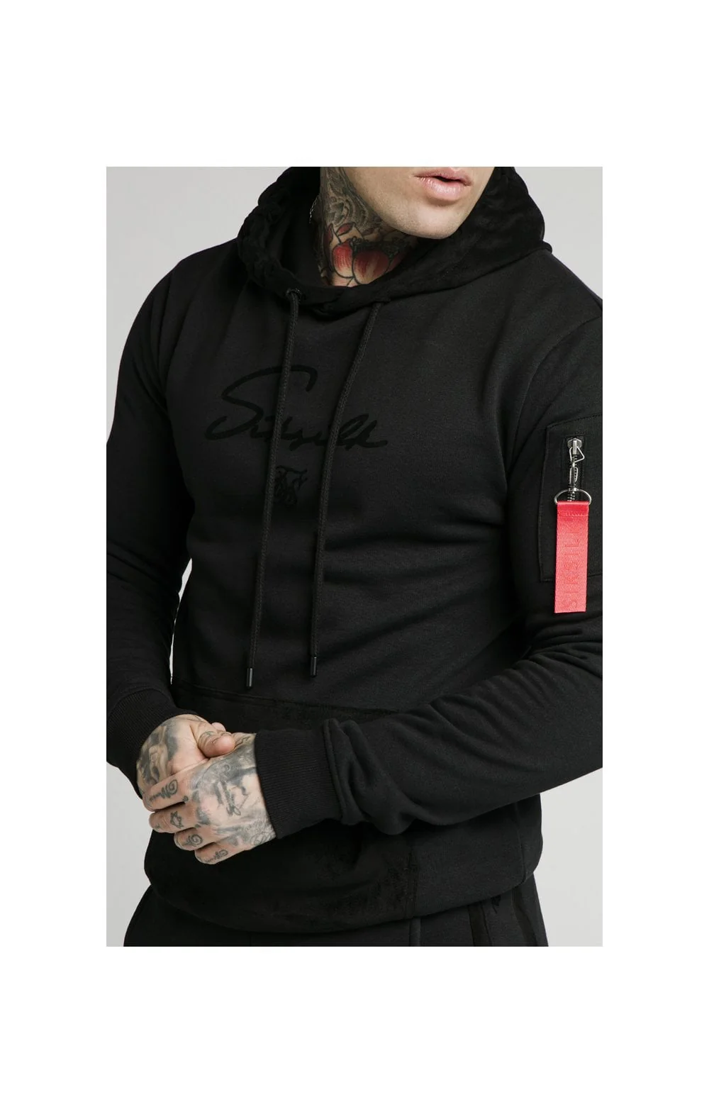 SikSilk Overhead Sueded Flock Hoodie - Black - Image 2