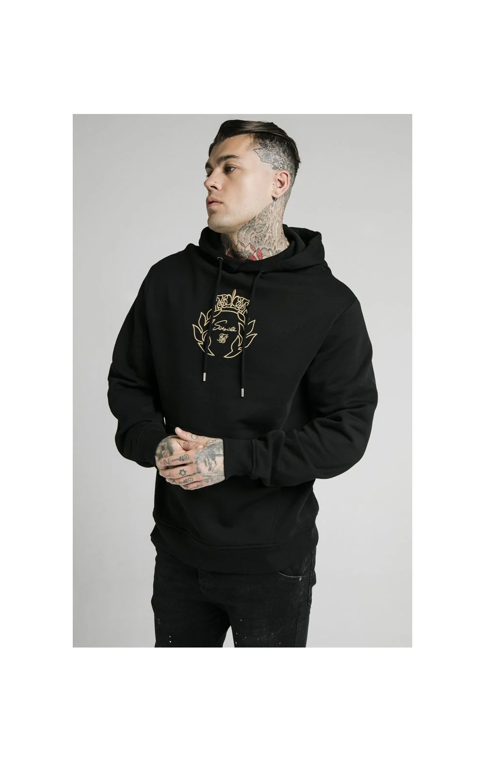 SikSilk Overhead Tape Hoodie - Black & Gold