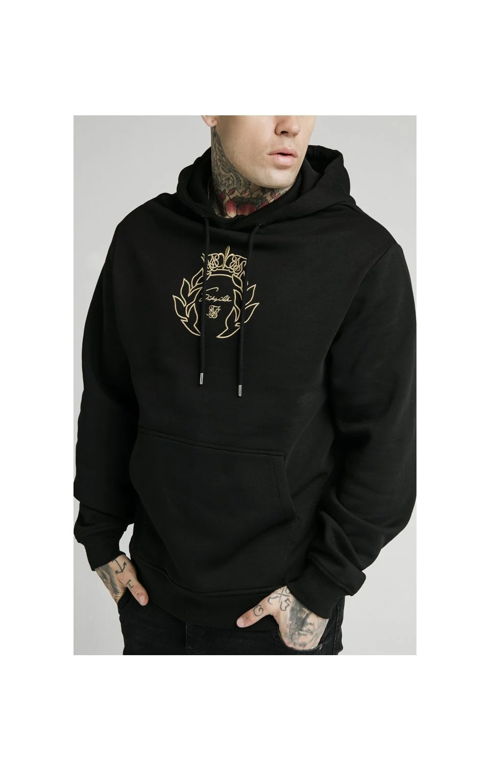 SikSilk Overhead Tape Hoodie - Black & Gold - Image 2