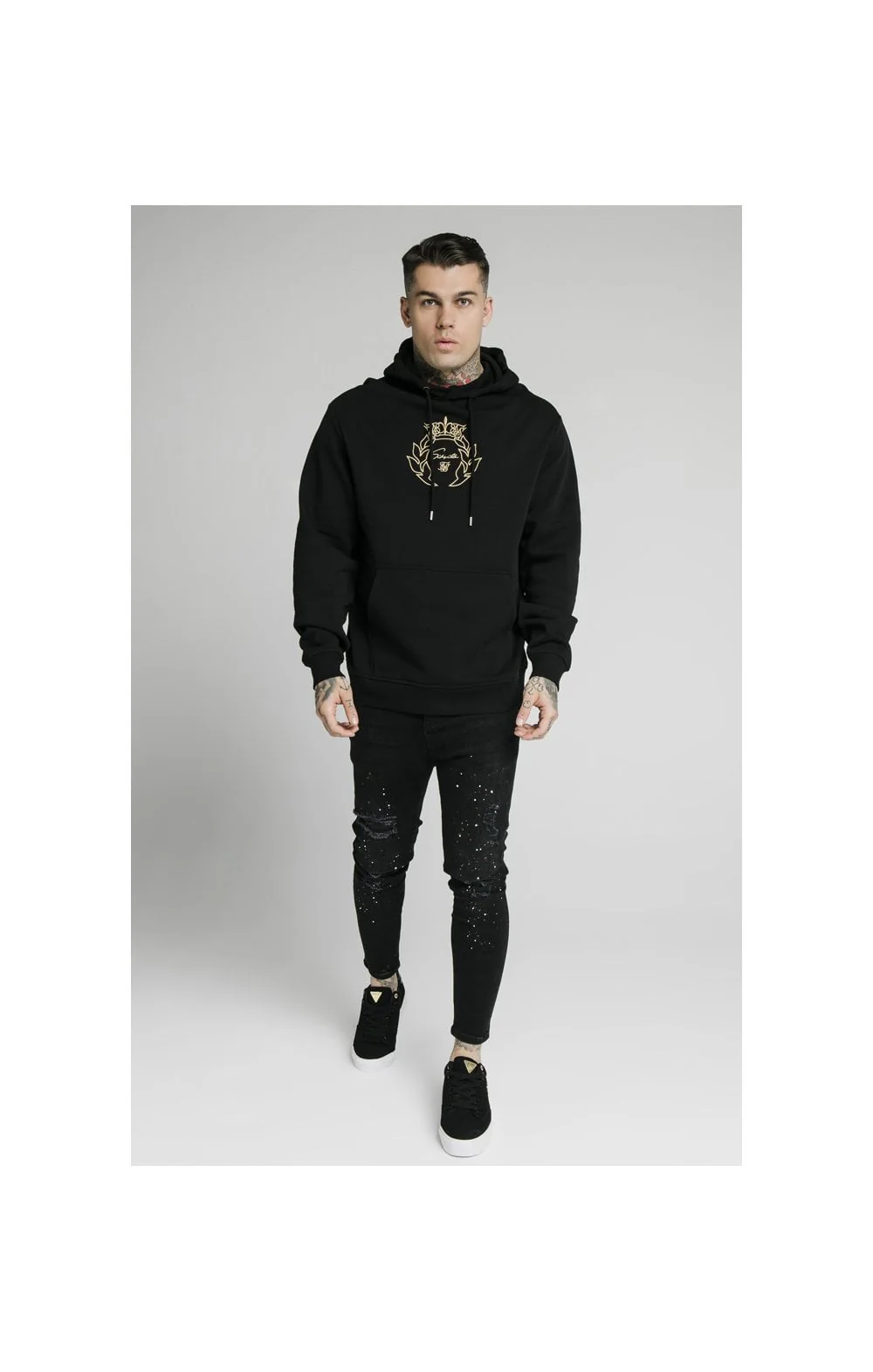 SikSilk Overhead Tape Hoodie - Black & Gold - Image 3