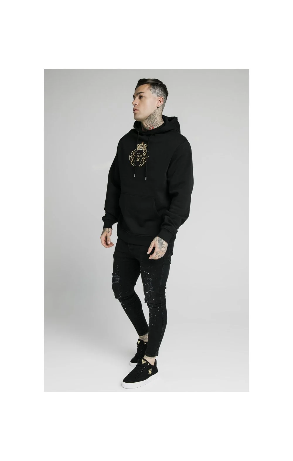SikSilk Overhead Tape Hoodie - Black & Gold - Image 4