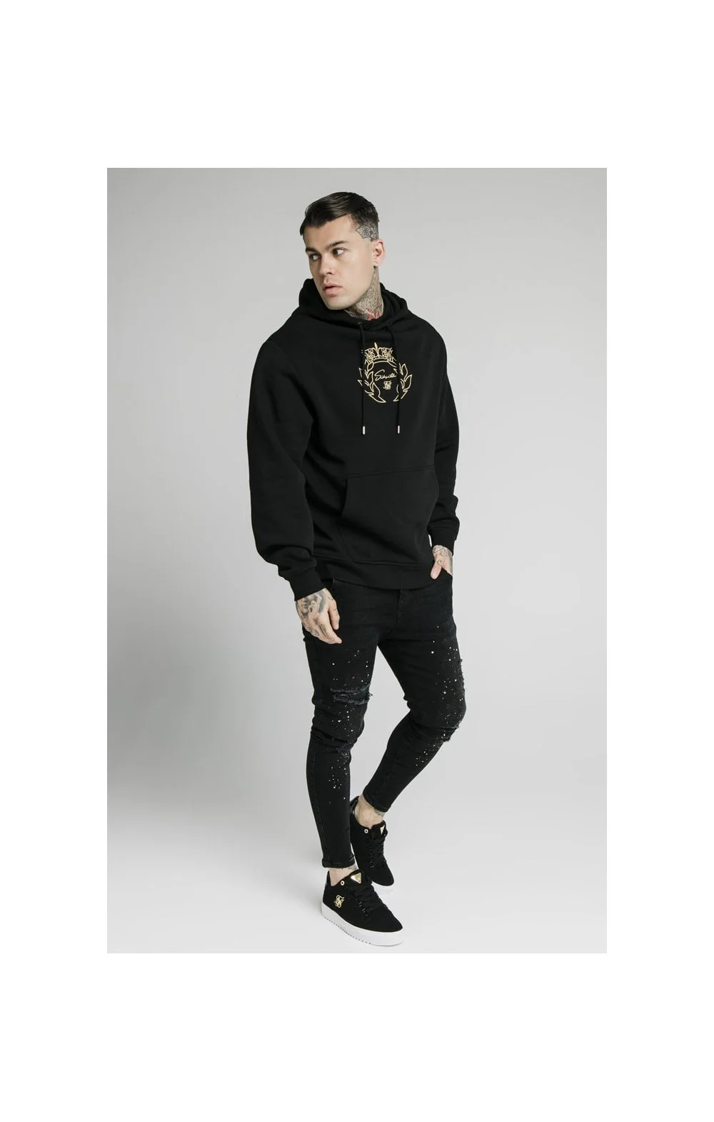 SikSilk Overhead Tape Hoodie - Black & Gold - Image 5