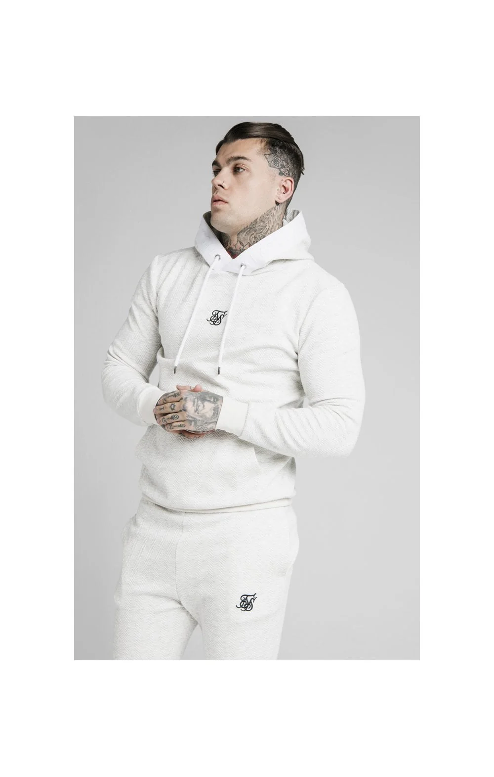 SikSilk Overhead Textured Tape Hoodie - Snow Marl