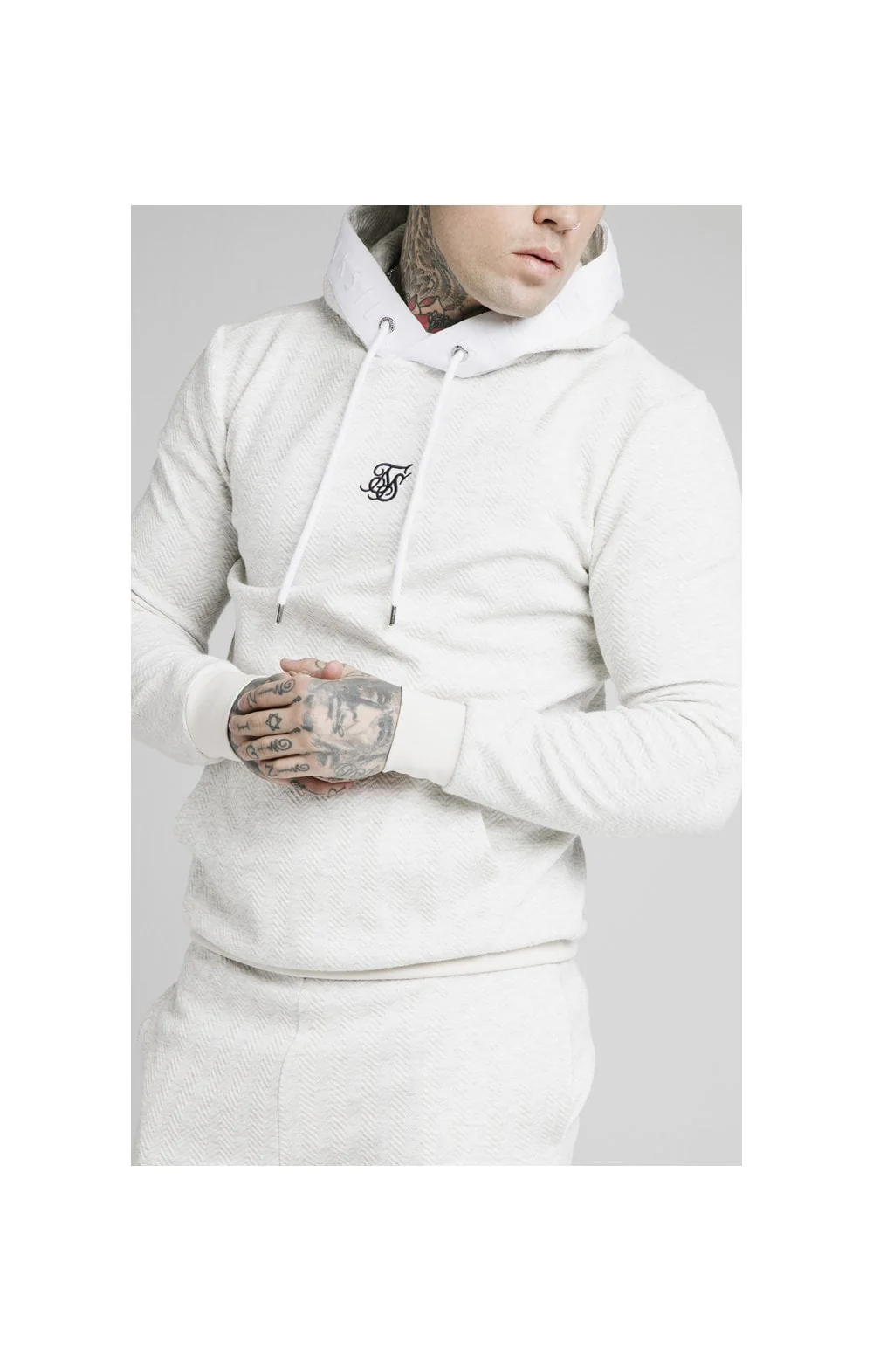 SikSilk Overhead Textured Tape Hoodie - Snow Marl - Image 2