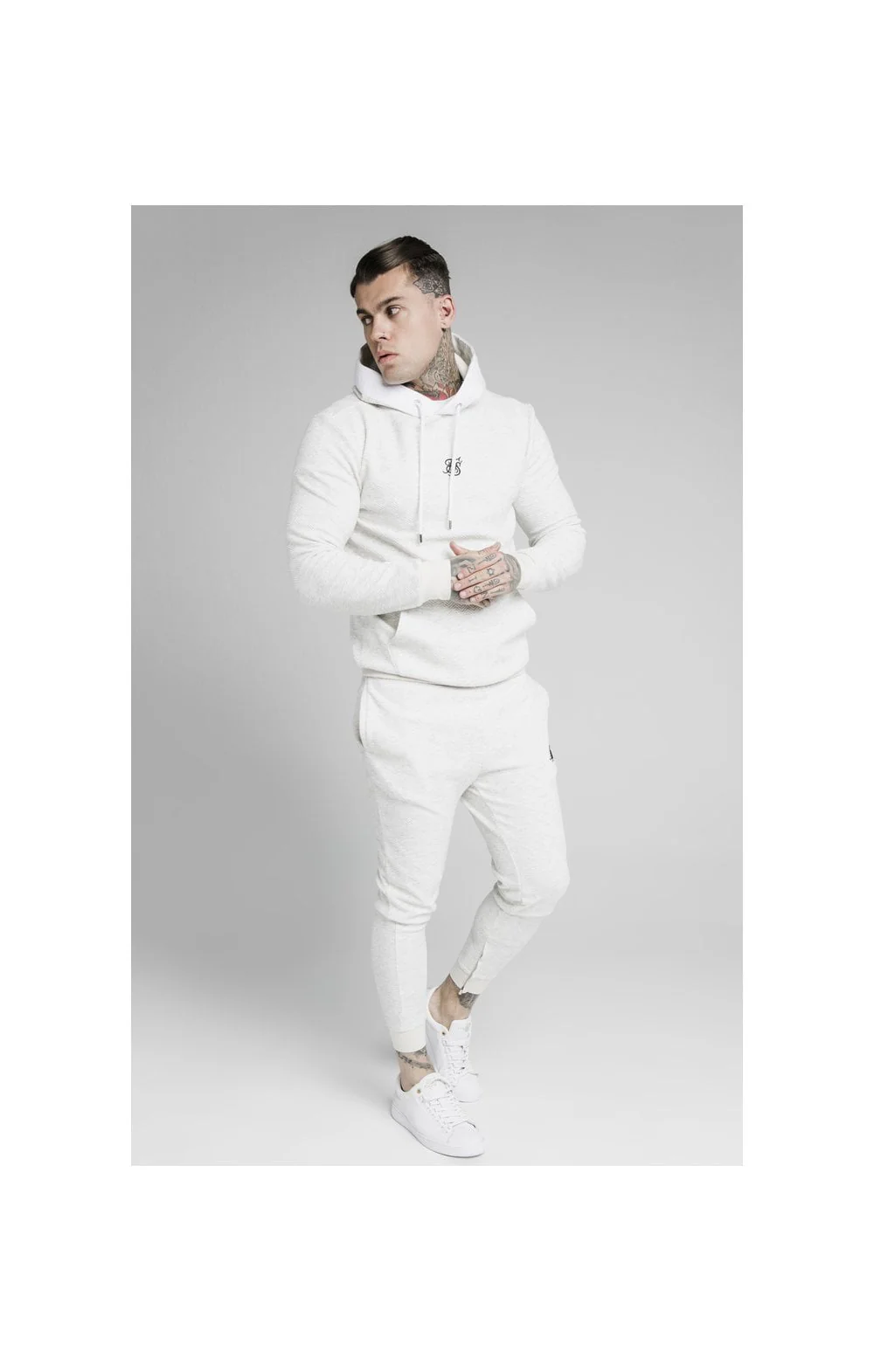 SikSilk Overhead Textured Tape Hoodie - Snow Marl - Image 3