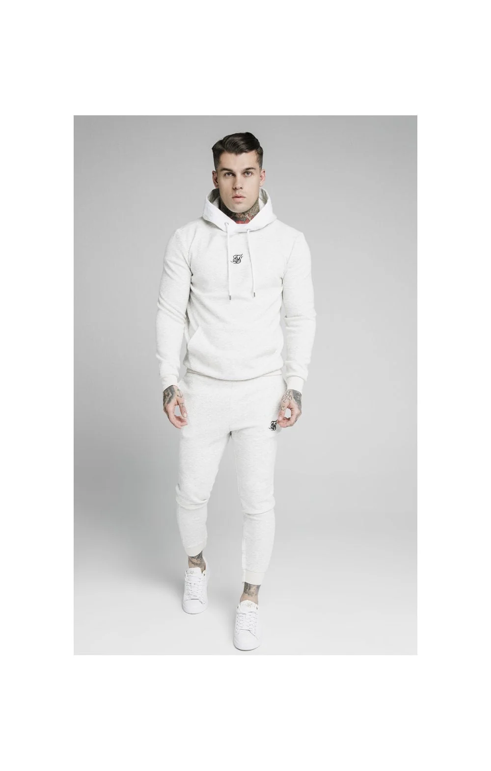 SikSilk Overhead Textured Tape Hoodie - Snow Marl - Image 4