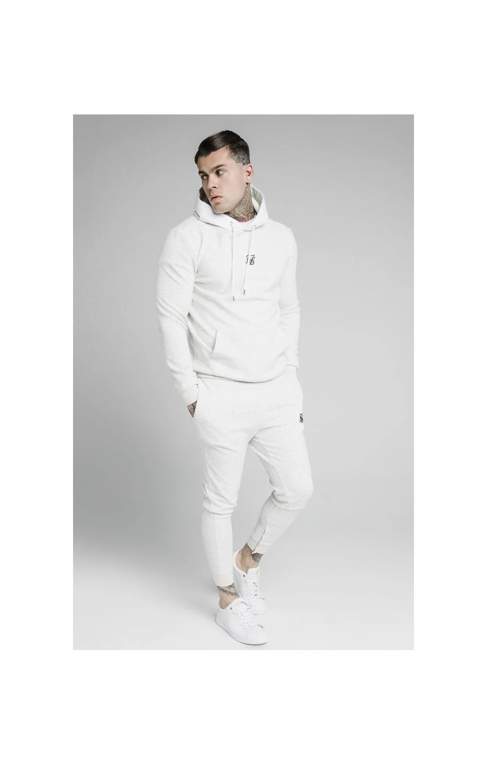SikSilk Overhead Textured Tape Hoodie - Snow Marl - Image 6