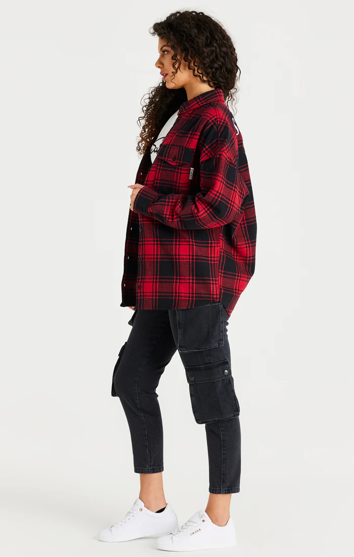 SikSilk Oversized Check Shirt - Red - Image 5