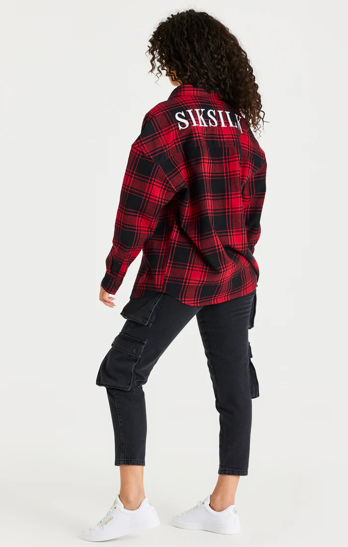 SikSilk Oversized Check Shirt - Red - Image 6