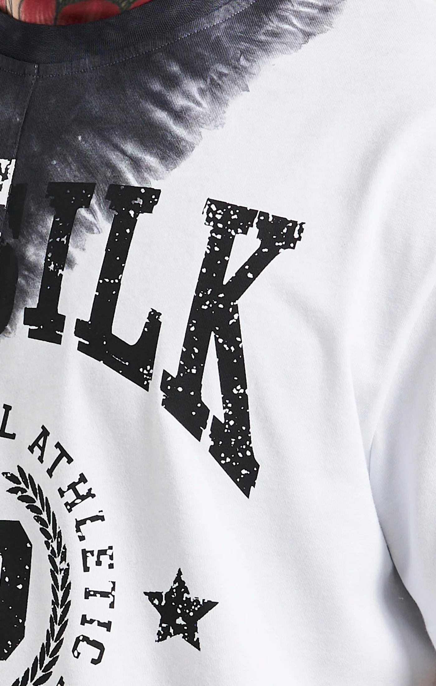 SikSilk Oversized Cut & Sew Varsity T-Shirt - Ecru & Black - Image 2