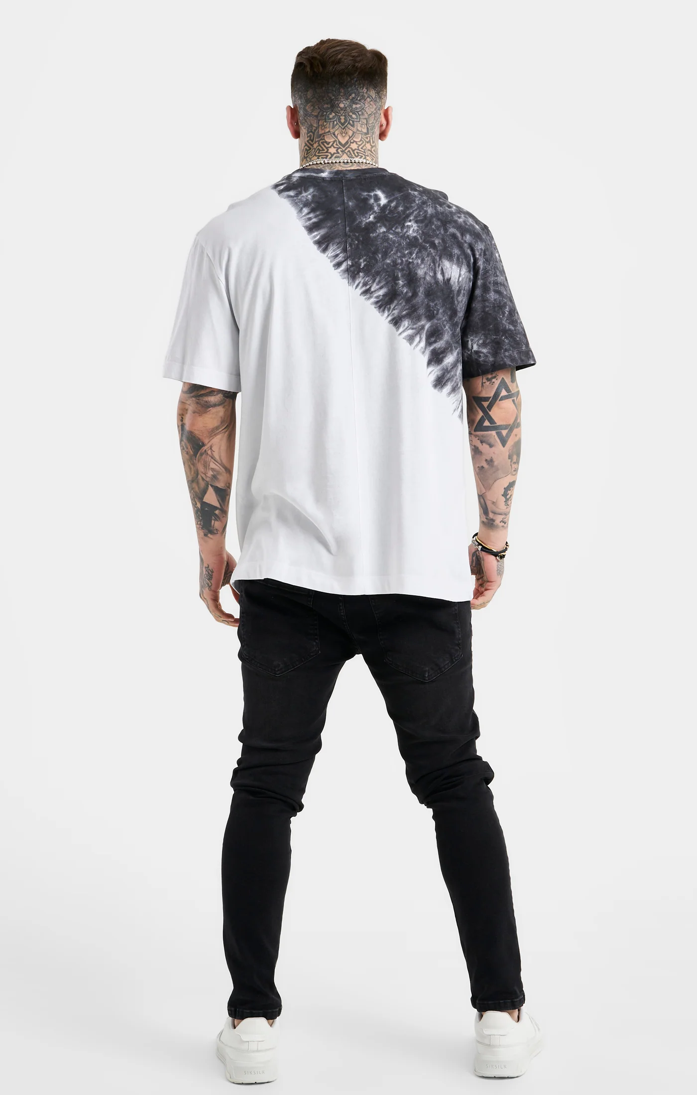 SikSilk Oversized Cut & Sew Varsity T-Shirt - Ecru & Black - Image 5
