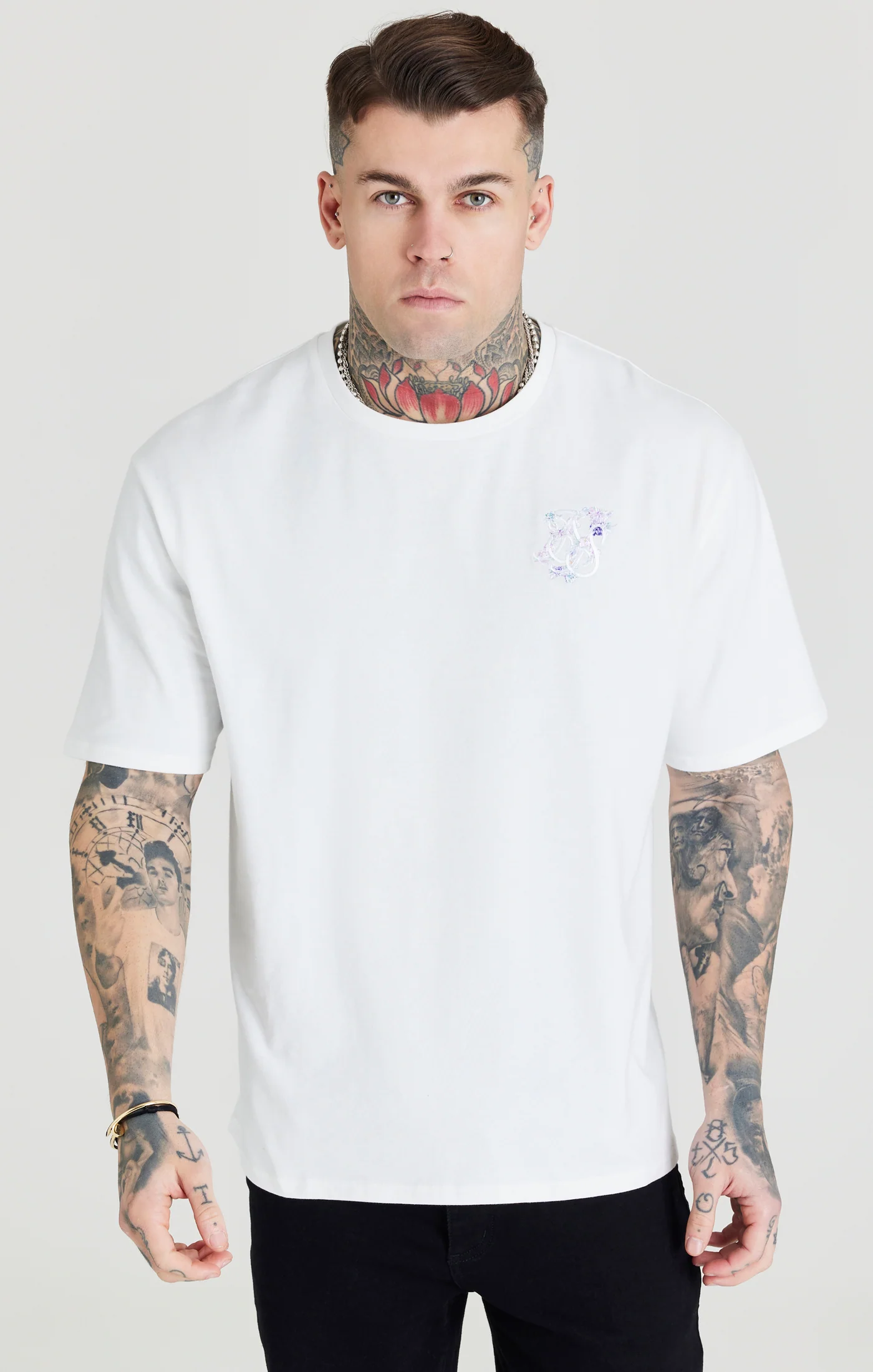 Ecru Floral Embroidery Oversized T-Shirt