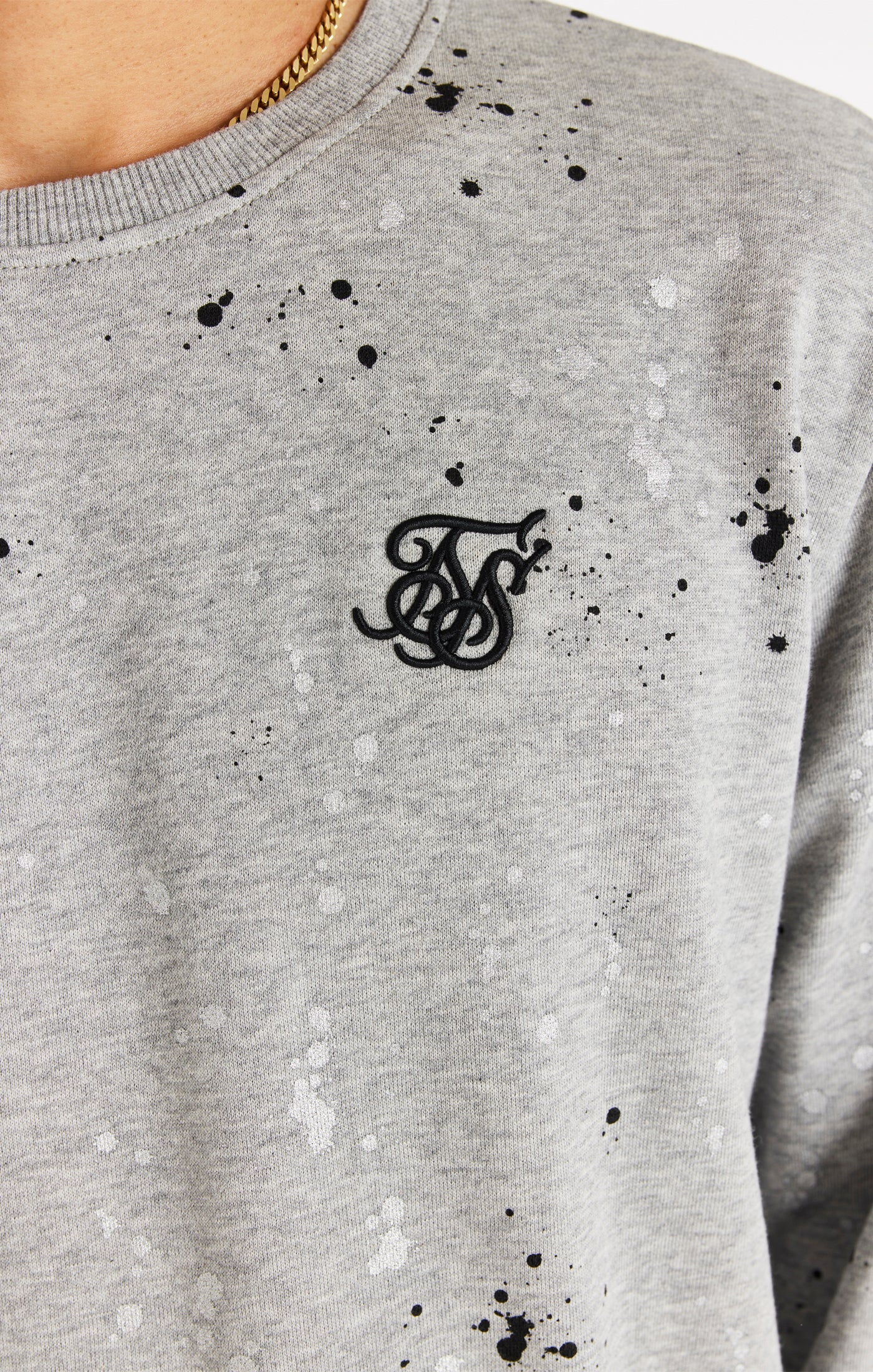 SikSilk Oversized Paint Splatter Sweater - Grey Marl - Image 3
