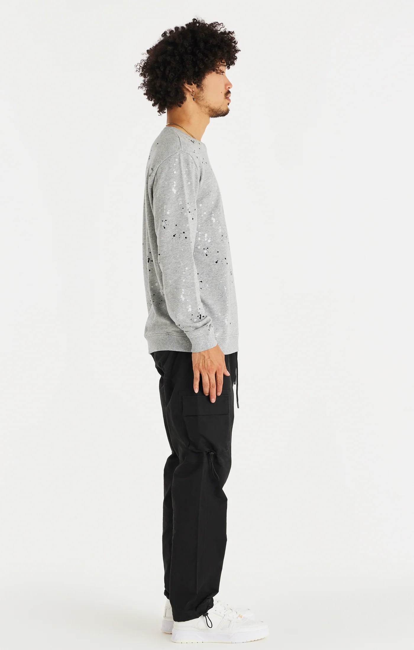 SikSilk Oversized Paint Splatter Sweater - Grey Marl - Image 5