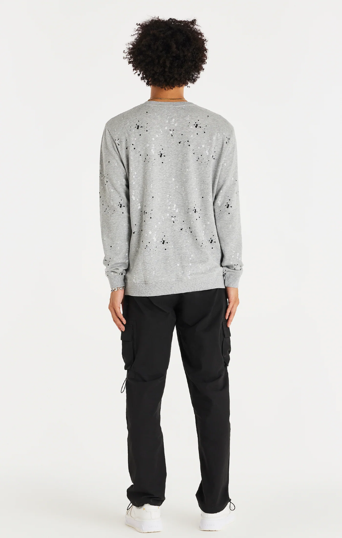 SikSilk Oversized Paint Splatter Sweater - Grey Marl - Image 6