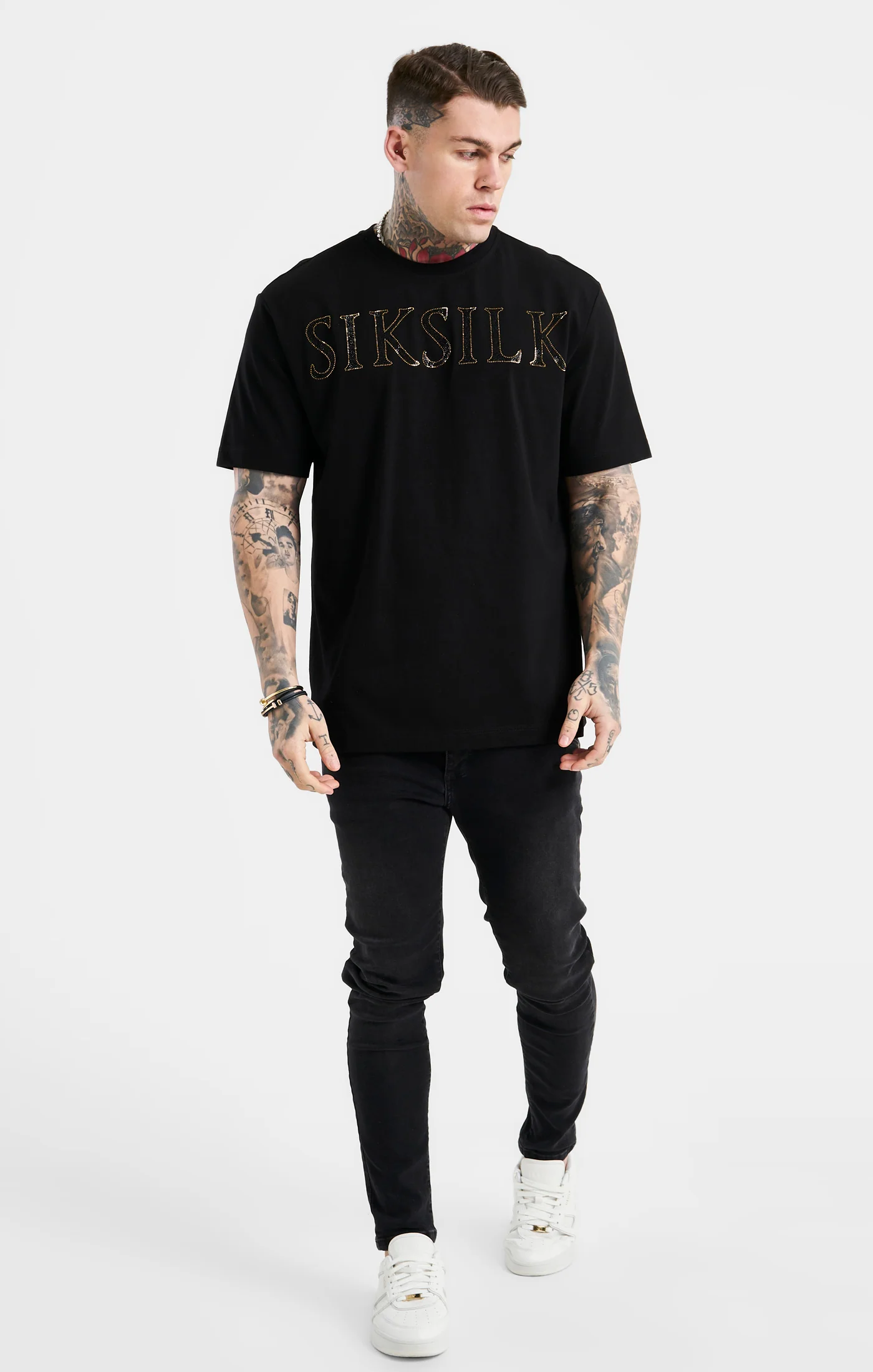 Black Oversized Rhinestone Logo T-Shirt - Image 3