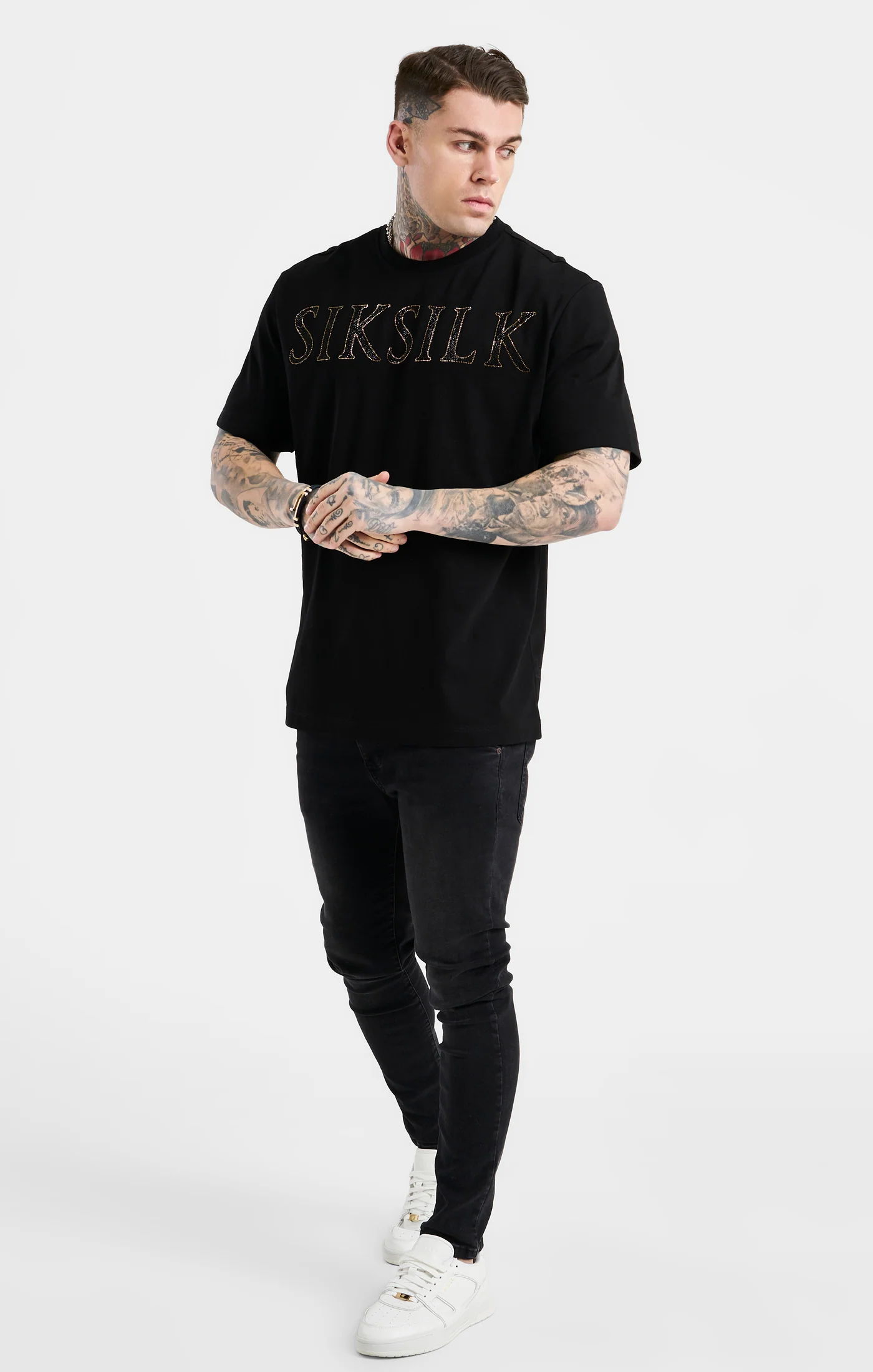 Black Oversized Rhinestone Logo T-Shirt - Image 4