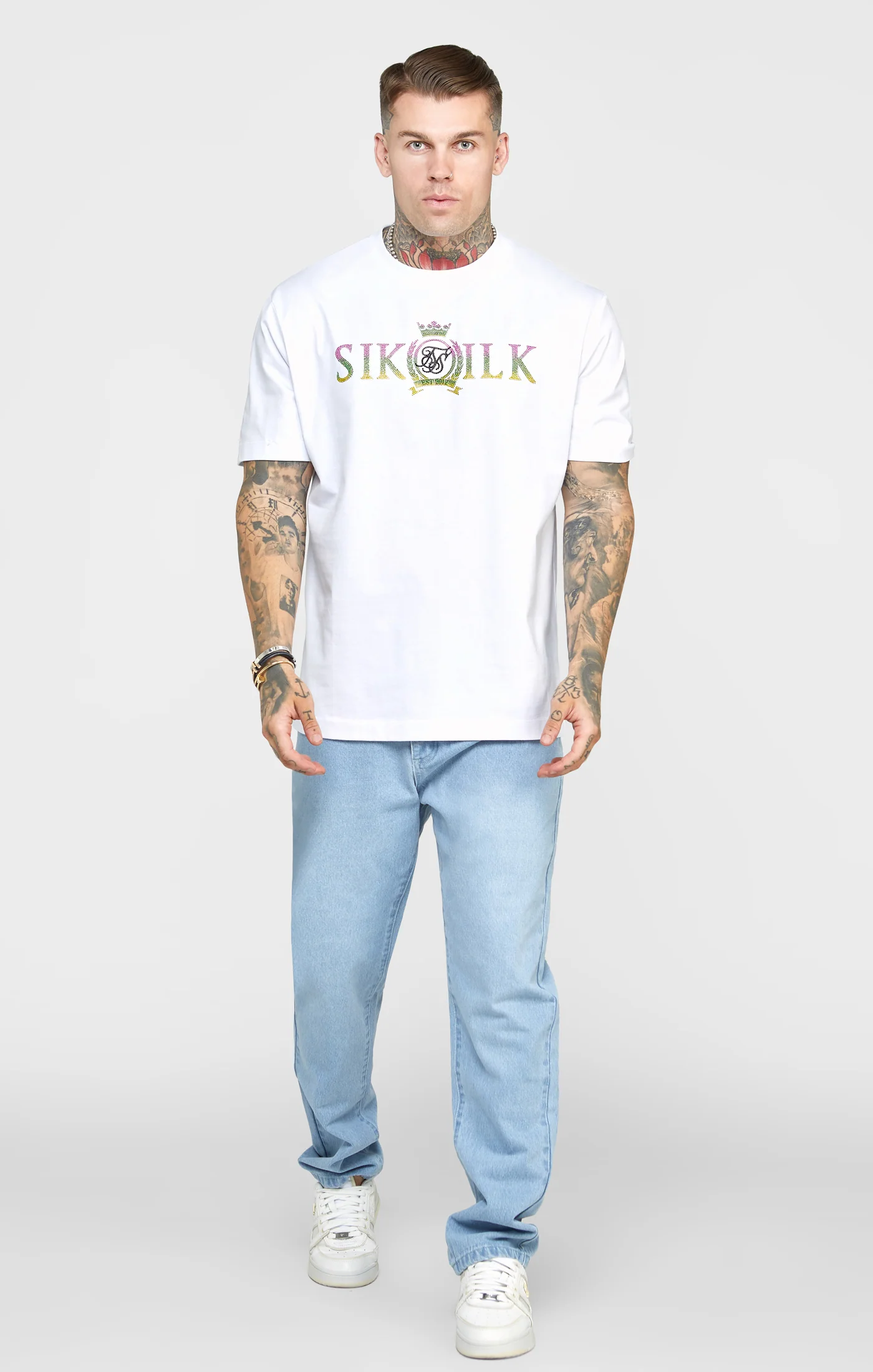 White Rhinestone Oversized T-Shirt - Image 3