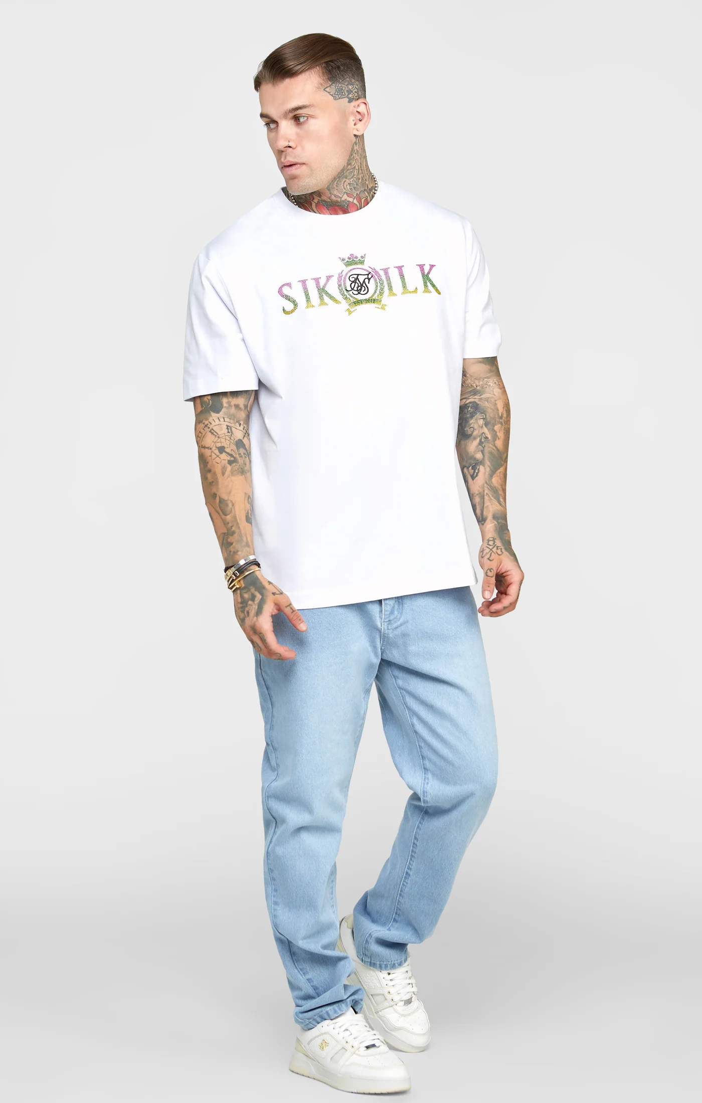 White Rhinestone Oversized T-Shirt - Image 4
