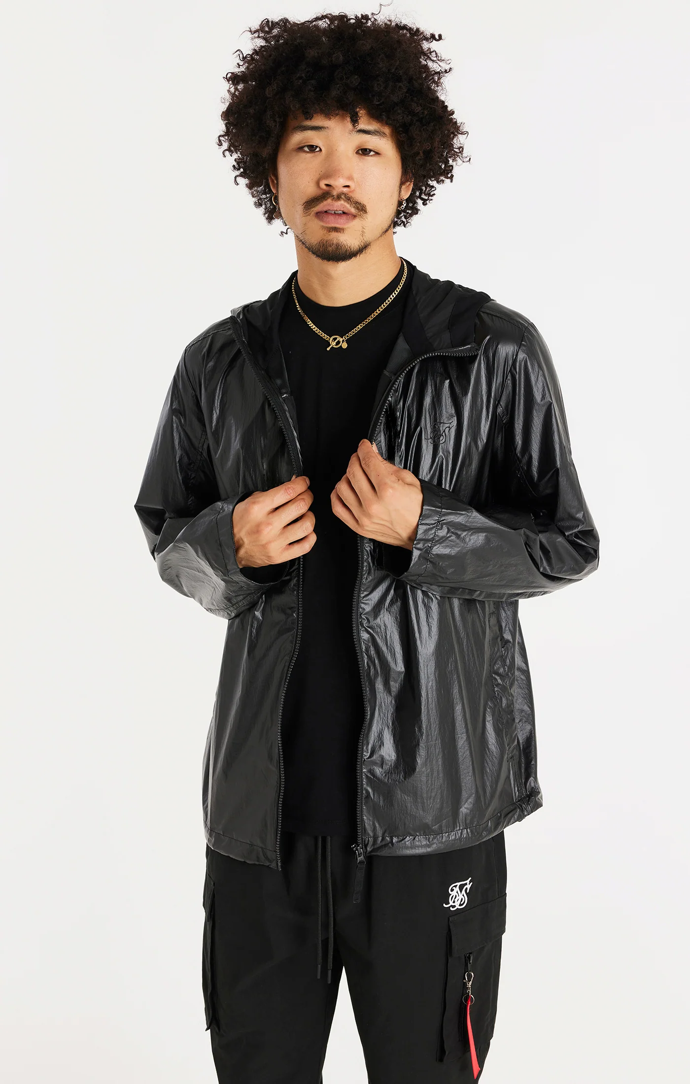 SikSilk Packaway Nylon Zip Through Jacket - Black