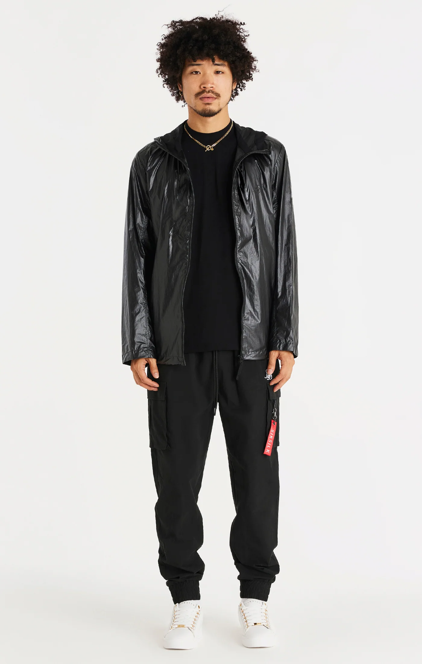 SikSilk Packaway Nylon Zip Through Jacket - Black - Image 3