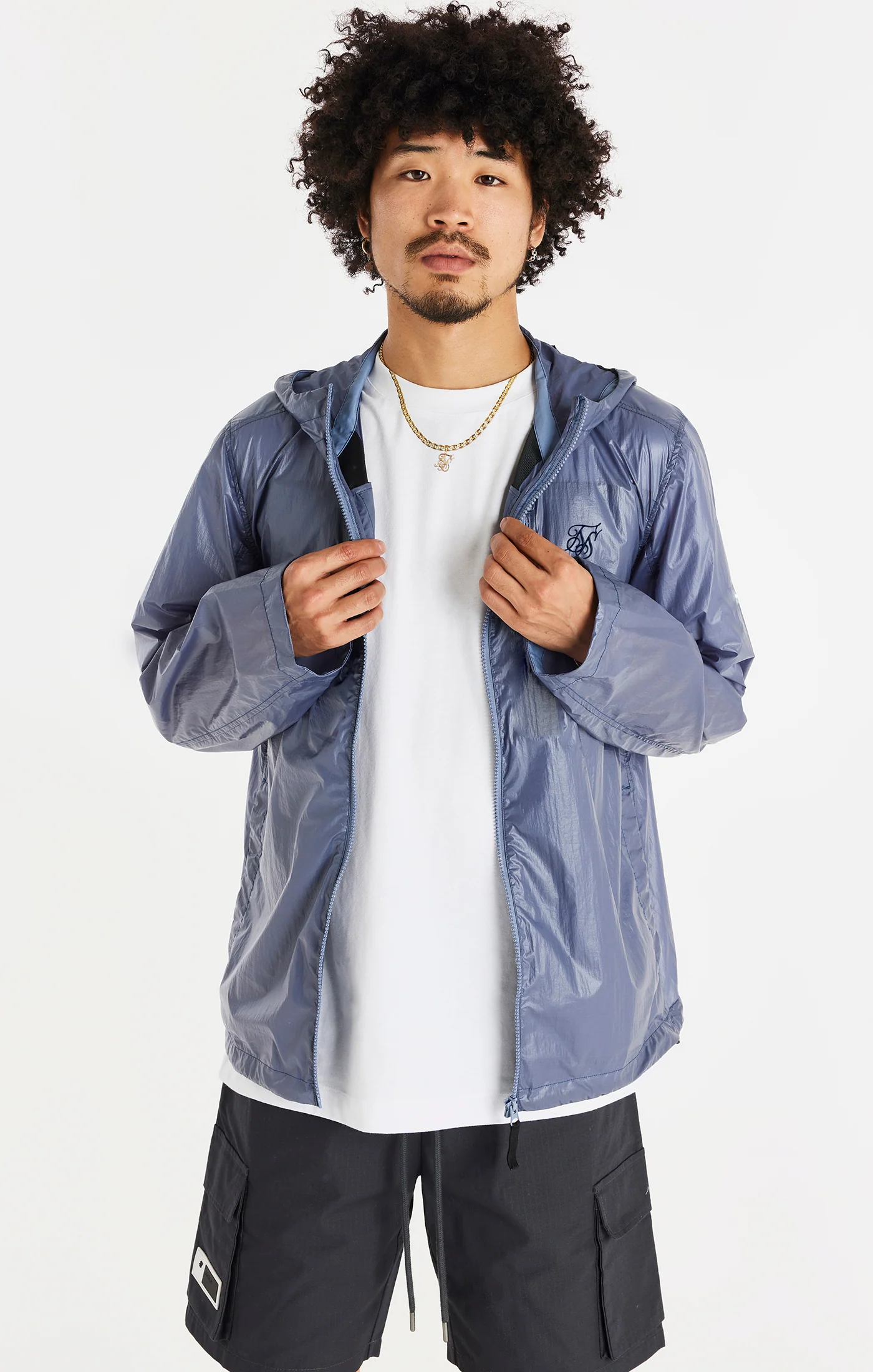 SikSilk Packaway Nylon Zip Through Jacket - Navy