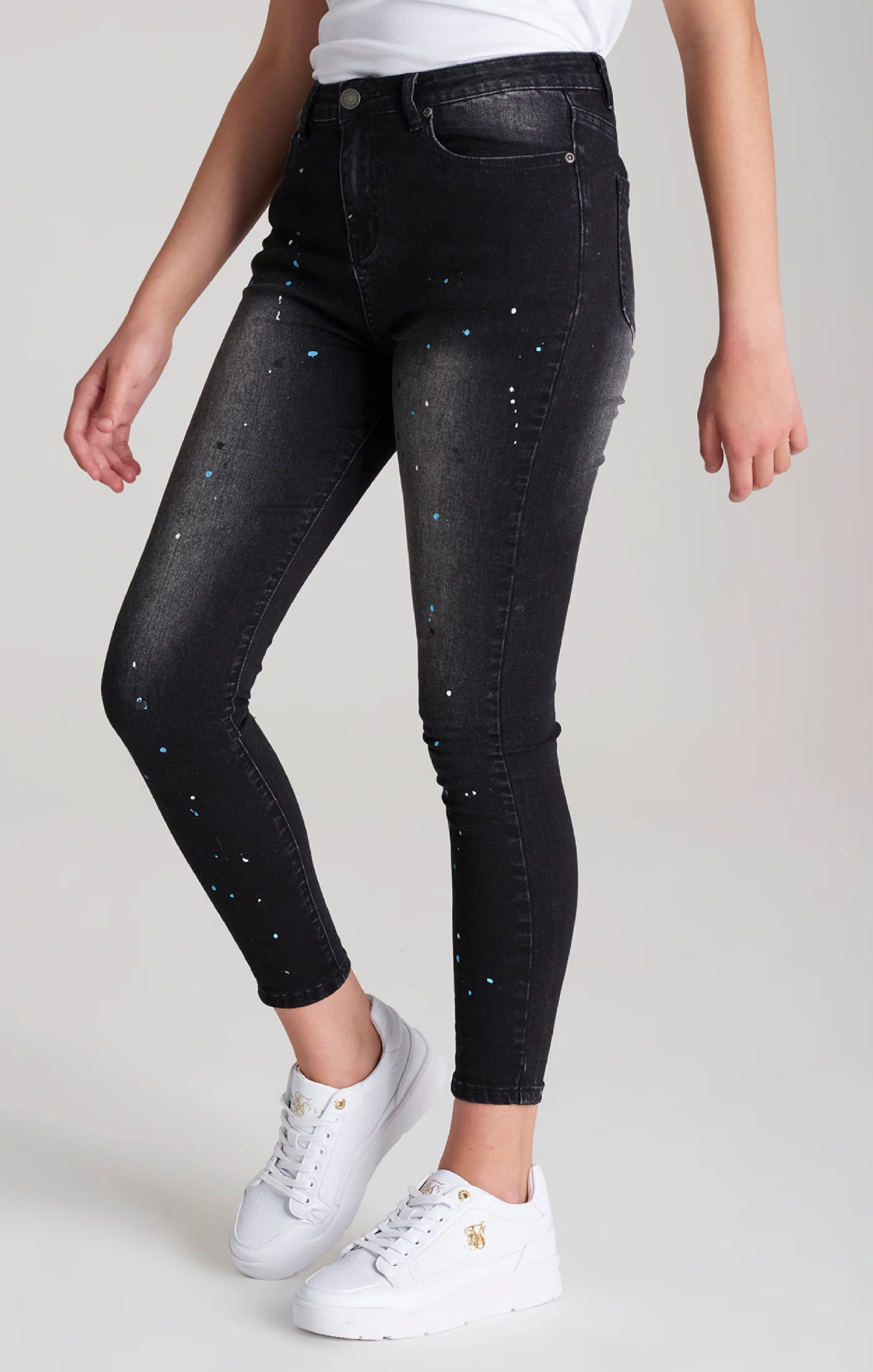 Girls Black Paint Splatter Skinny Denim Jean