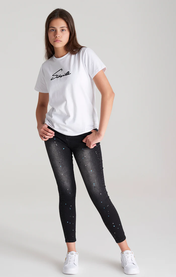 Girls Black Paint Splatter Skinny Denim Jean - Image 3