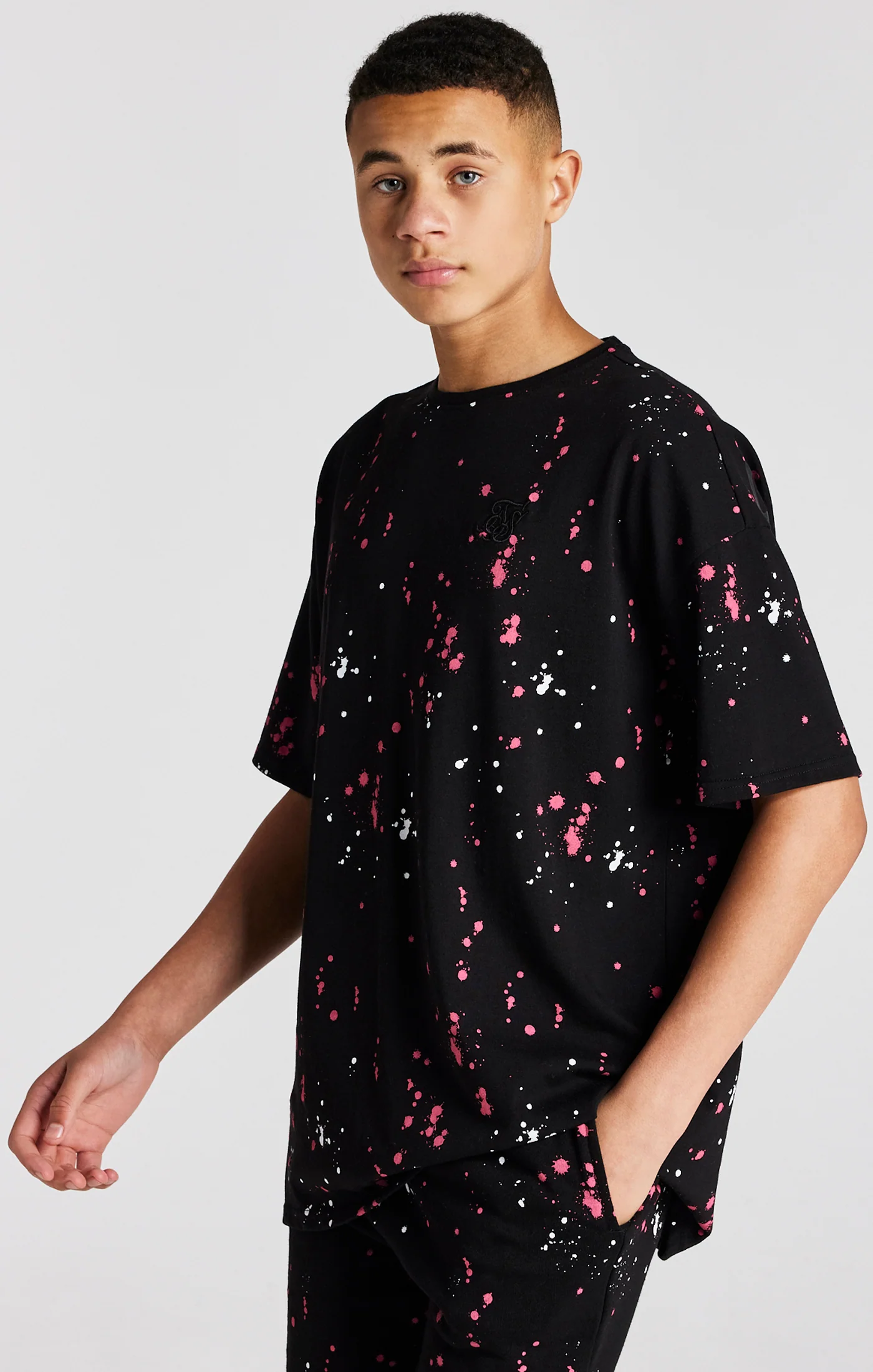 Boys Black Paint Splatter Oversized T-Shirt - Image 6