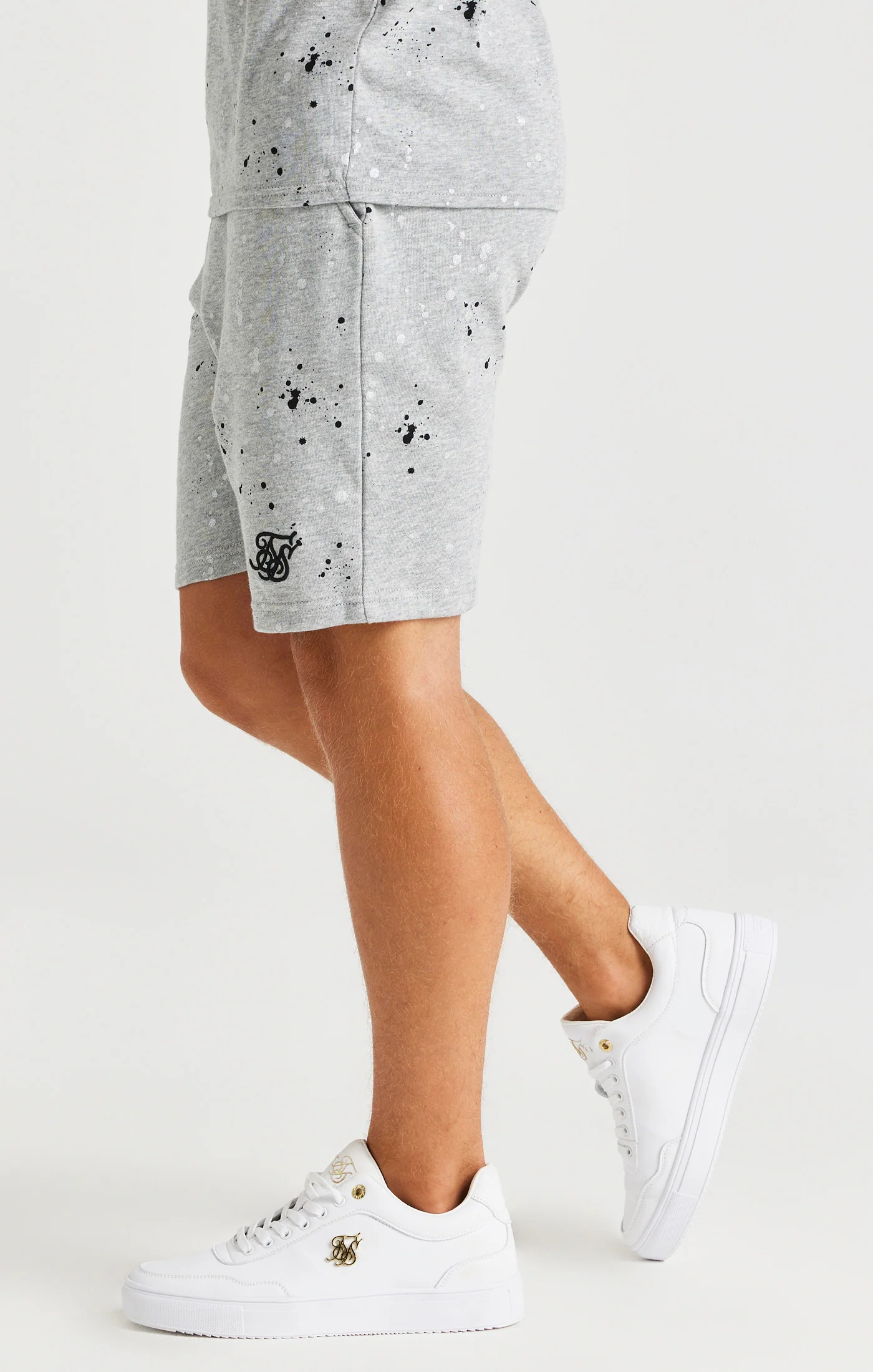 SikSilk Paint Splatter Shorts - Grey Marl - Image 2