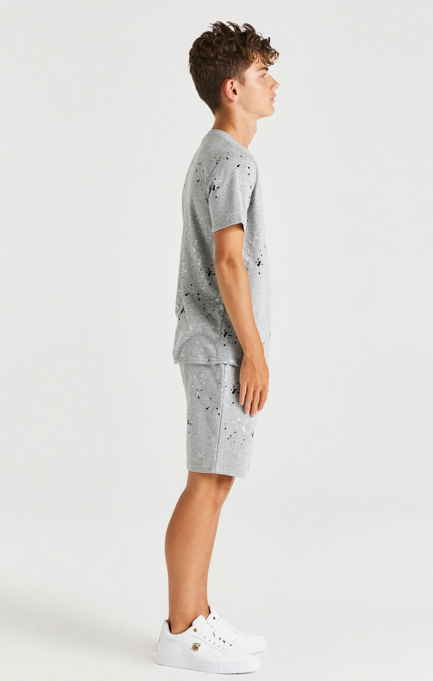 SikSilk Paint Splatter Shorts - Grey Marl - Image 8