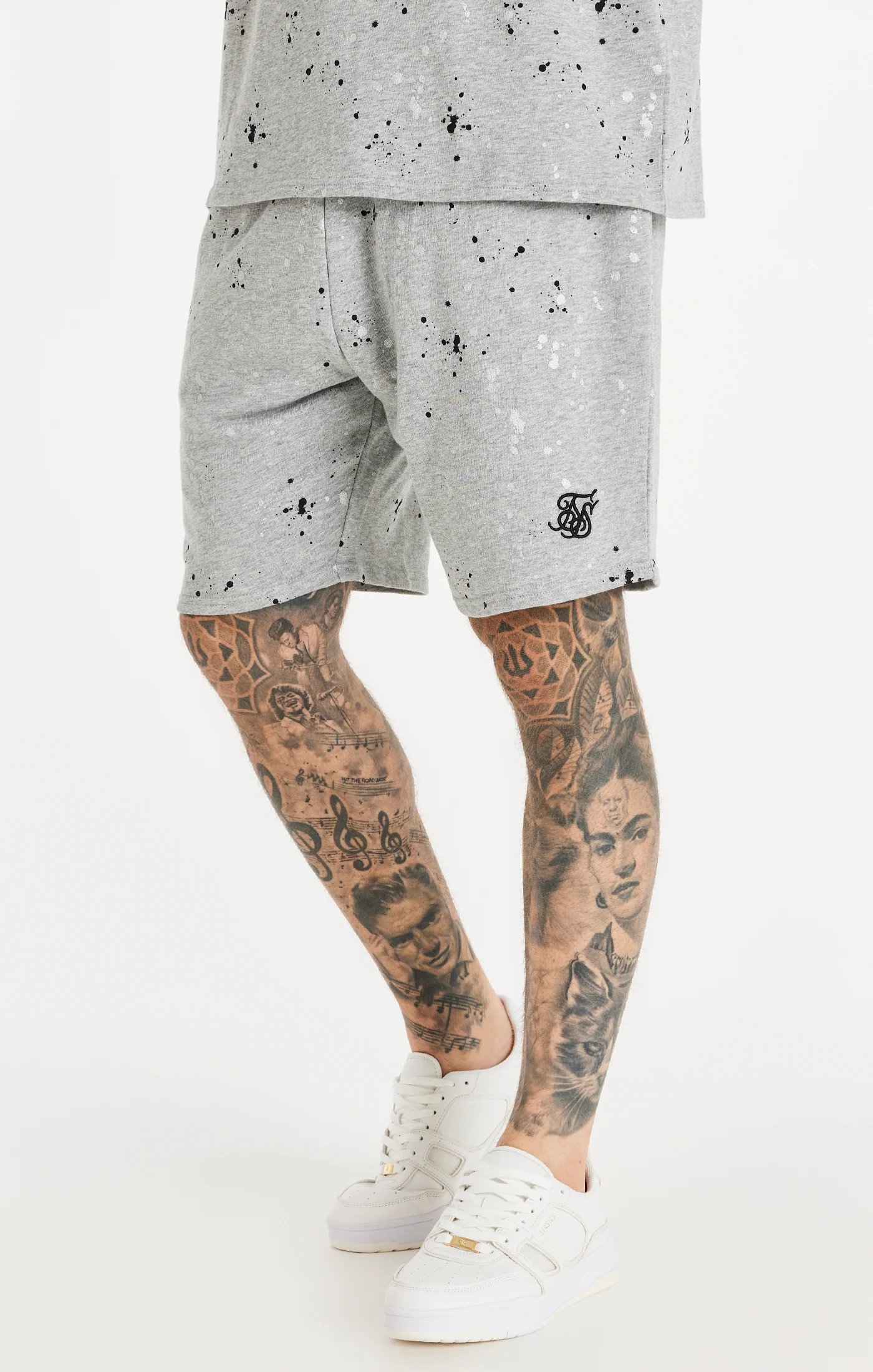 SikSilk Paint Splatter Shorts - Grey Marl