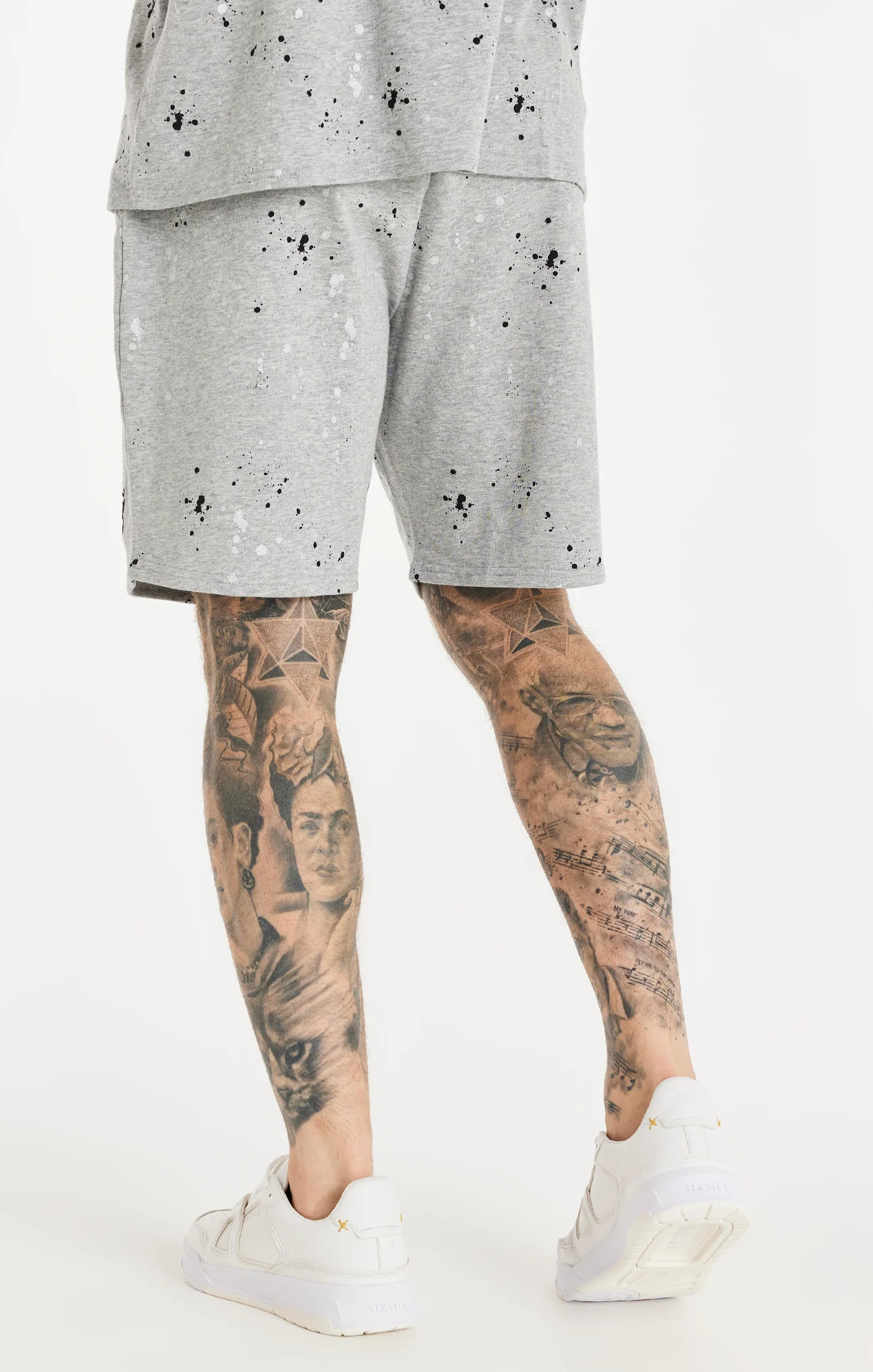 SikSilk Paint Splatter Shorts - Grey Marl - Image 3