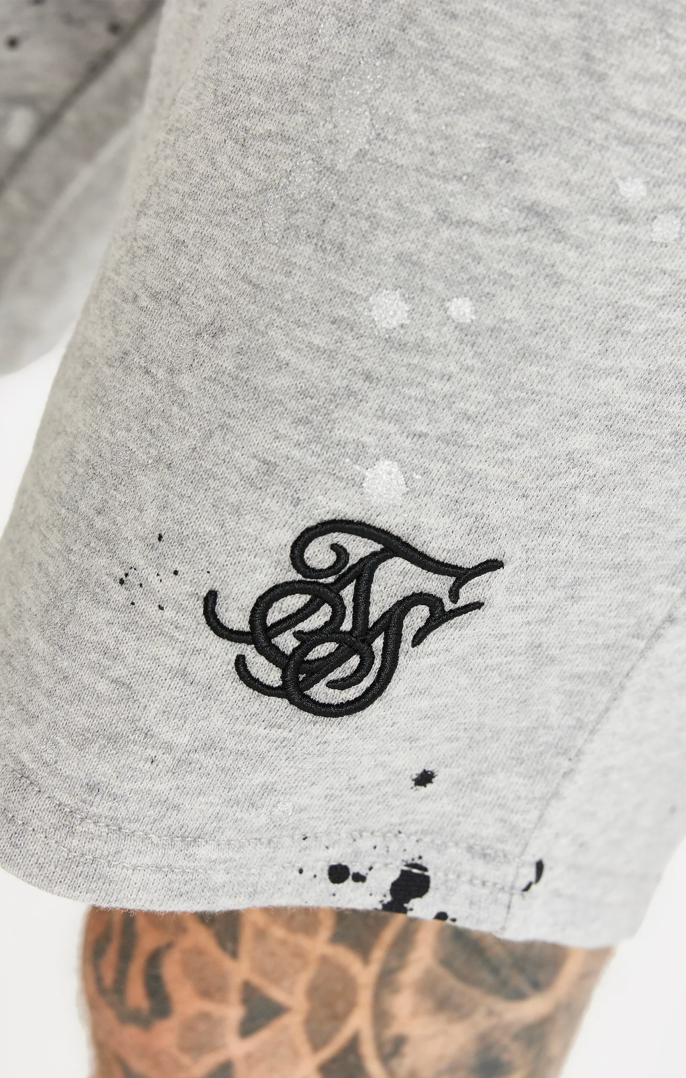 SikSilk Paint Splatter Shorts - Grey Marl - Image 4