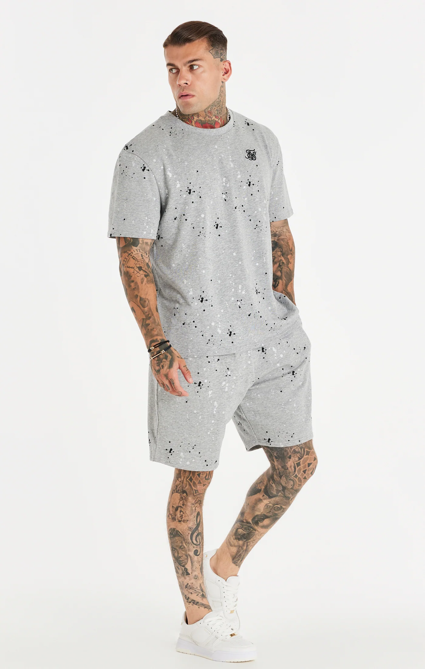 SikSilk Paint Splatter Shorts - Grey Marl - Image 5