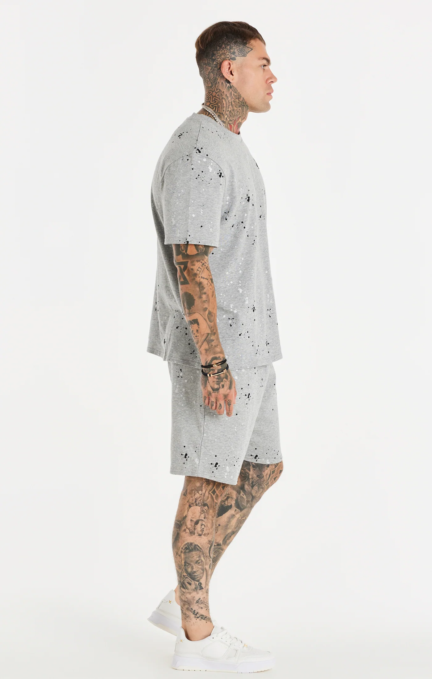 SikSilk Paint Splatter Shorts - Grey Marl - Image 6