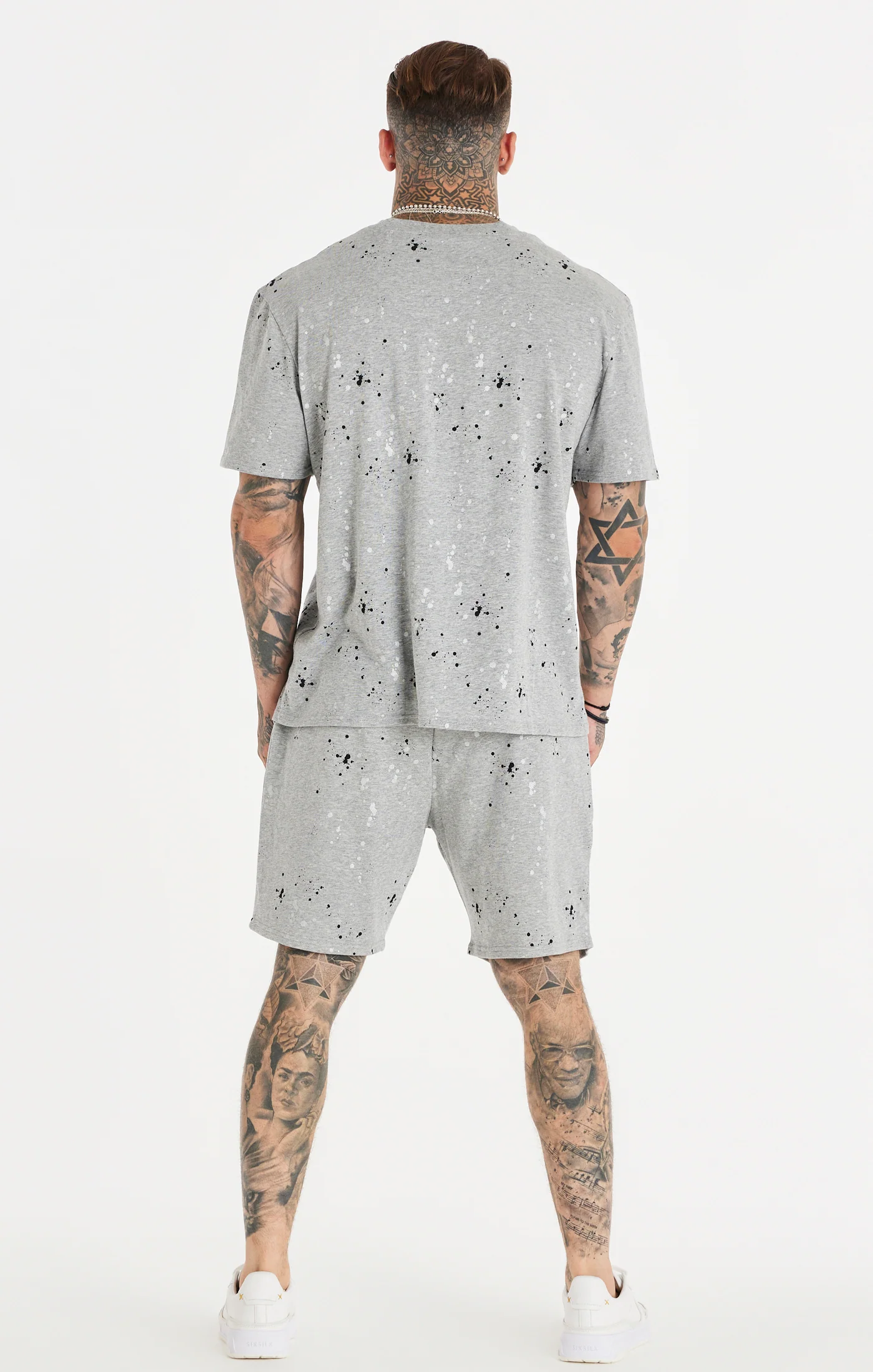 SikSilk Paint Splatter Shorts - Grey Marl - Image 7