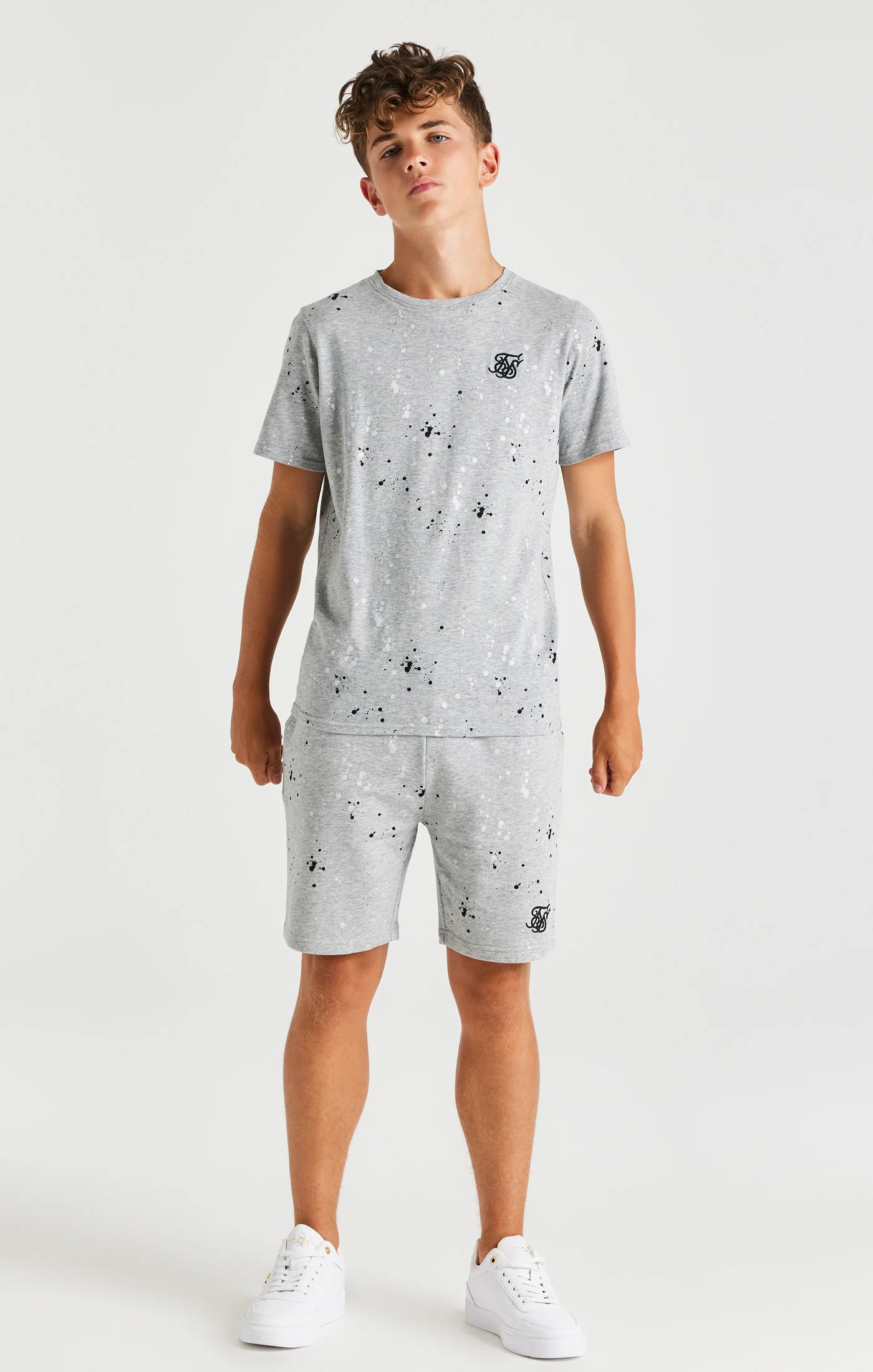 SikSilk Paint Splatter Tee - Grey Marl - Image 3