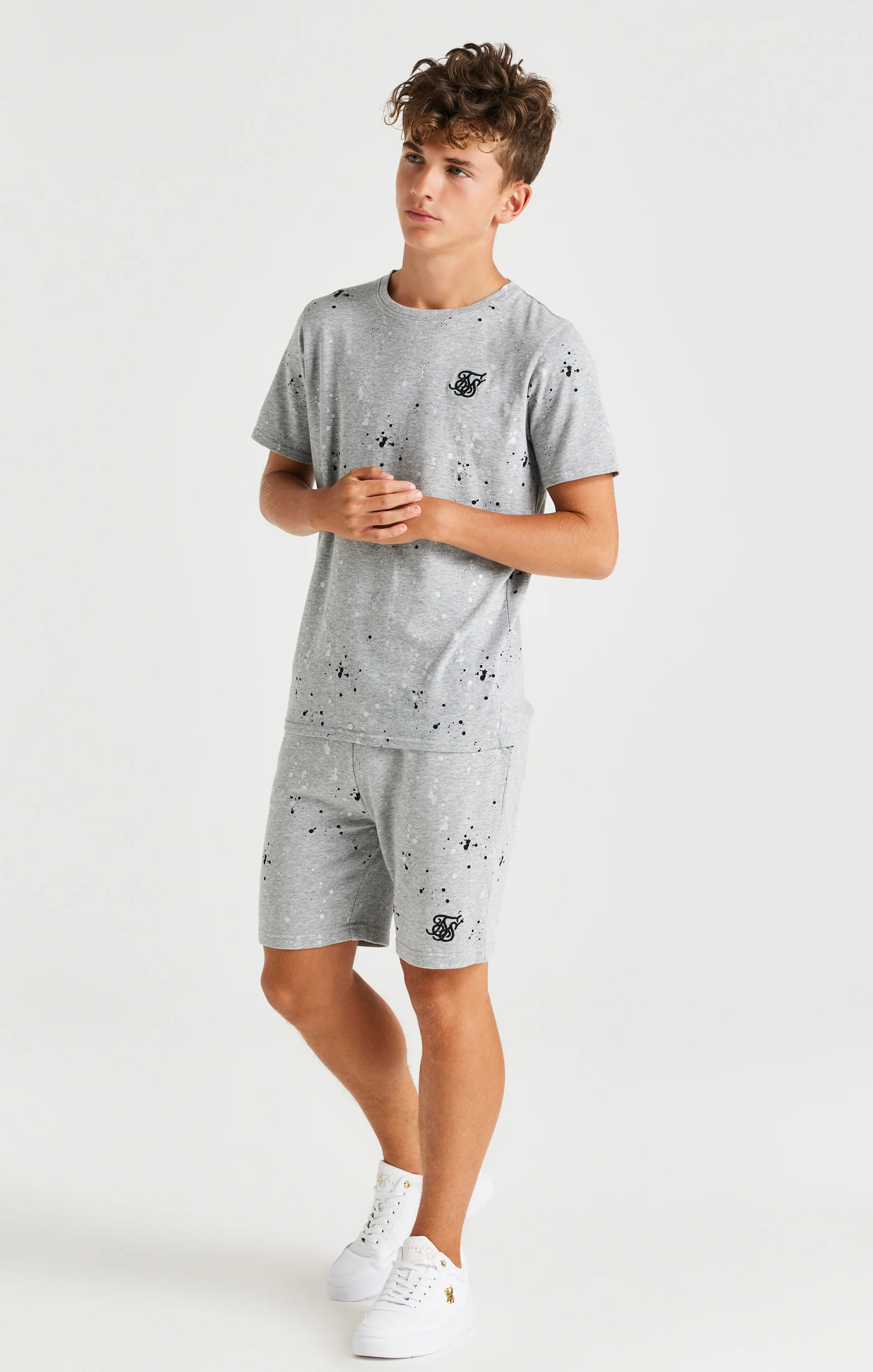 SikSilk Paint Splatter Tee - Grey Marl - Image 5