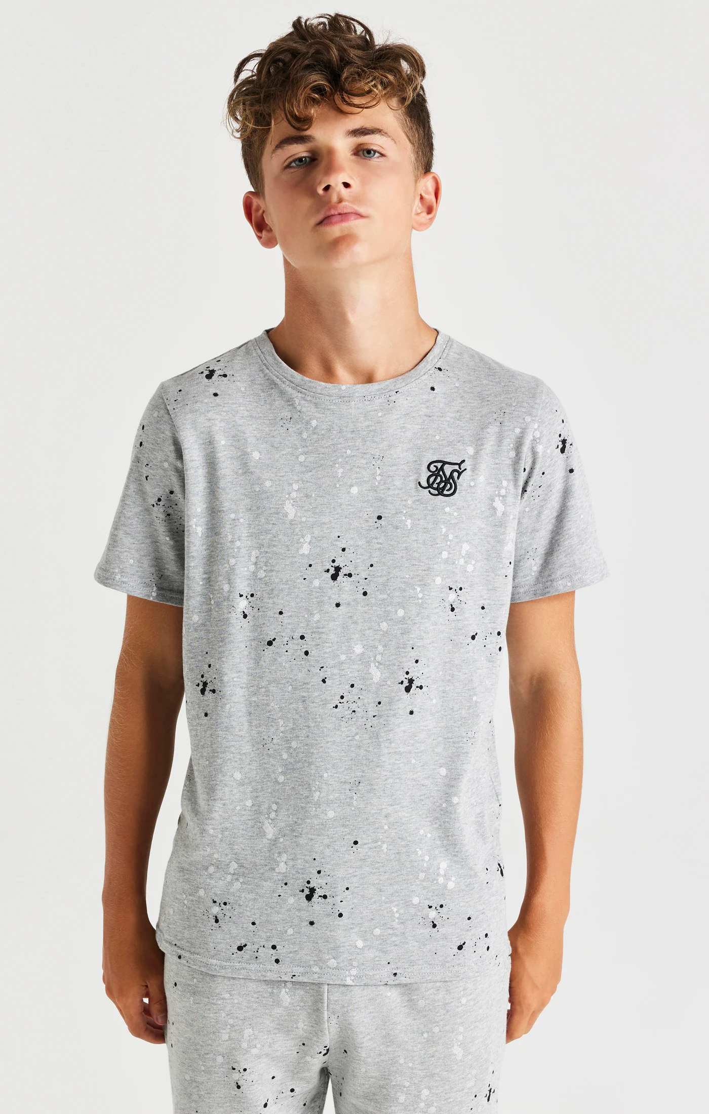SikSilk Paint Splatter Tee - Grey Marl - Image 7