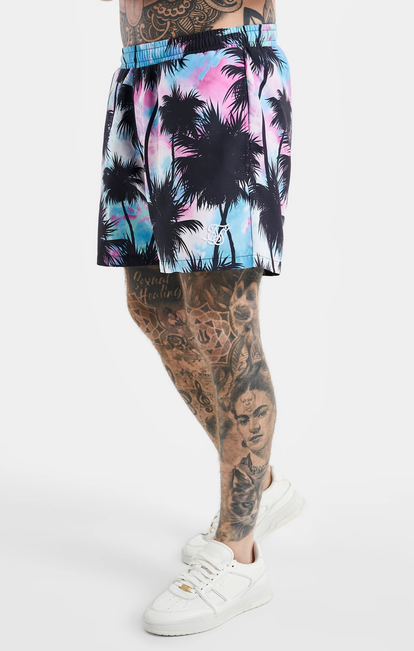 SikSilk Palm Swim Short - Black & Pink