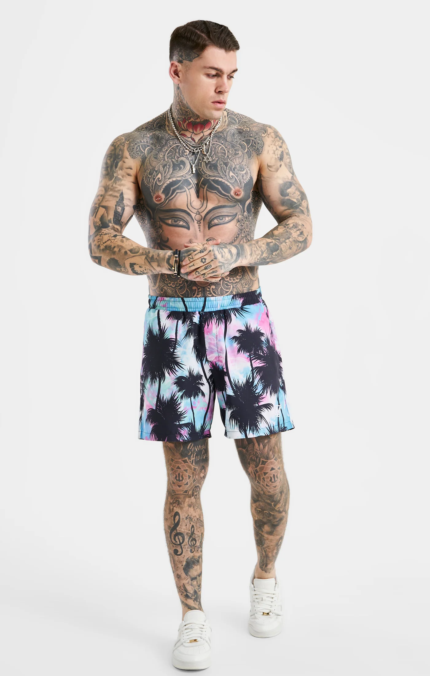 SikSilk Palm Swim Short - Black & Pink - Image 3