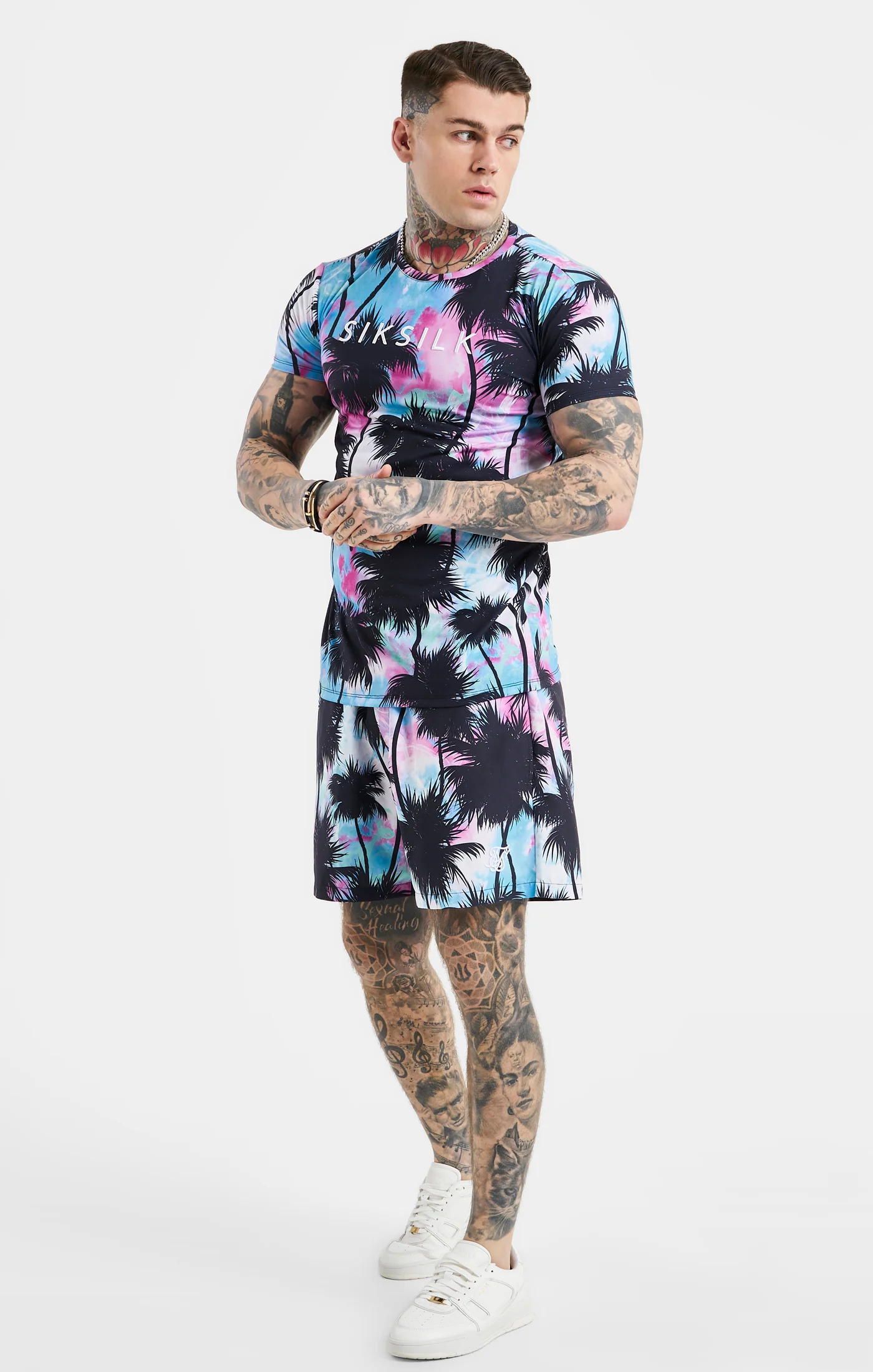 SikSilk Palm Tee - Black & Pink - Image 3